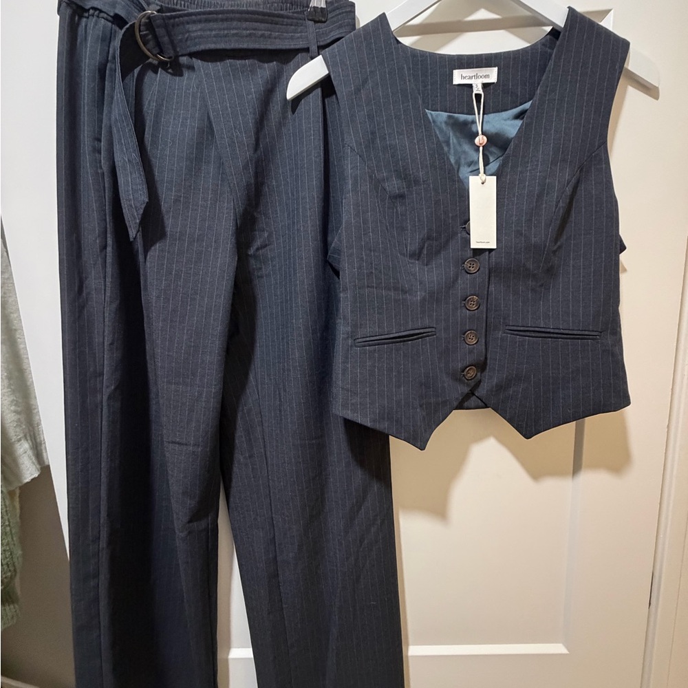 Heartloom Navy Pinstripe Vest and High-Waist Trousers Set